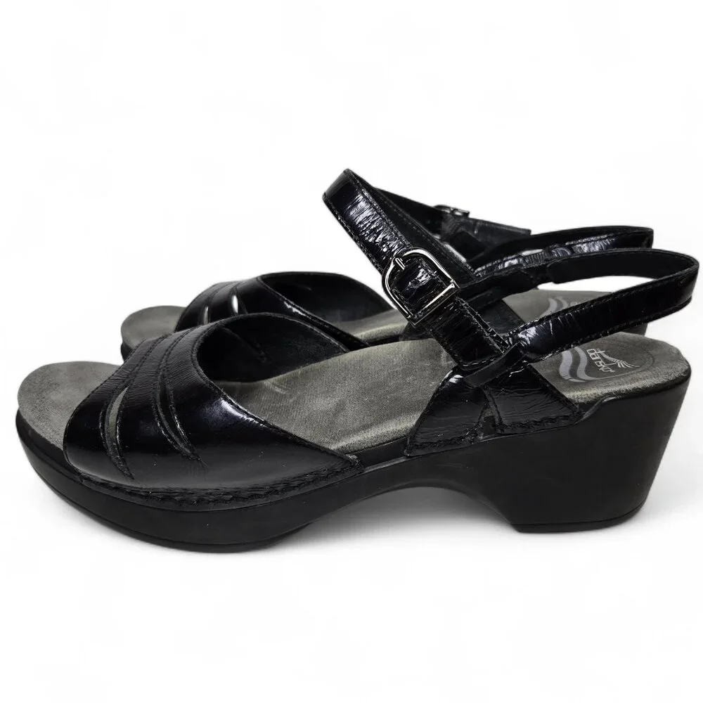 Dansko Sissy Patent Heeled Sandal's Women's Black Cushion Insole Open Toe 8.5/9 - Picture 3 of 9